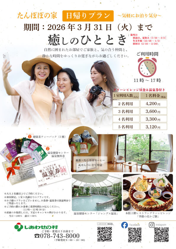 たんぽぽの家日帰りプランのご案内のチラシ